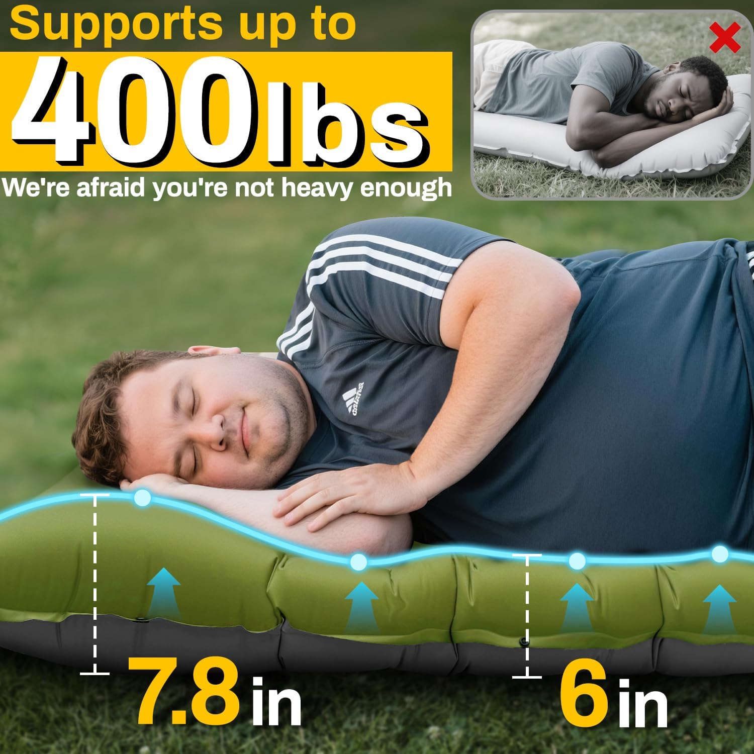 camping sleeping pad, extra thick 6 inch inflatable camping mat with pillow camping sleeping pad, extra thick 6 inch inflatable camping mat with pillow