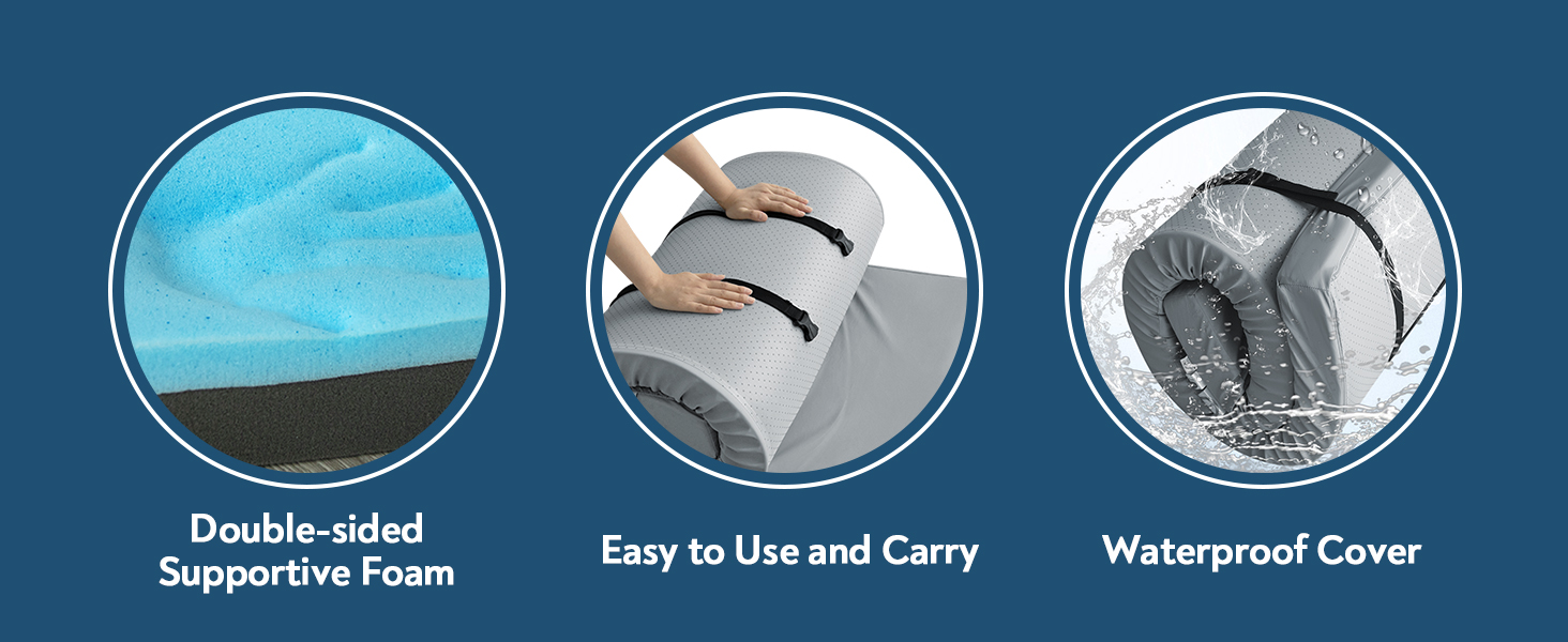 memory foam camping cot mattress pad with waterproof cover, 3 inch non slip bottom thick sleeping pad for camping