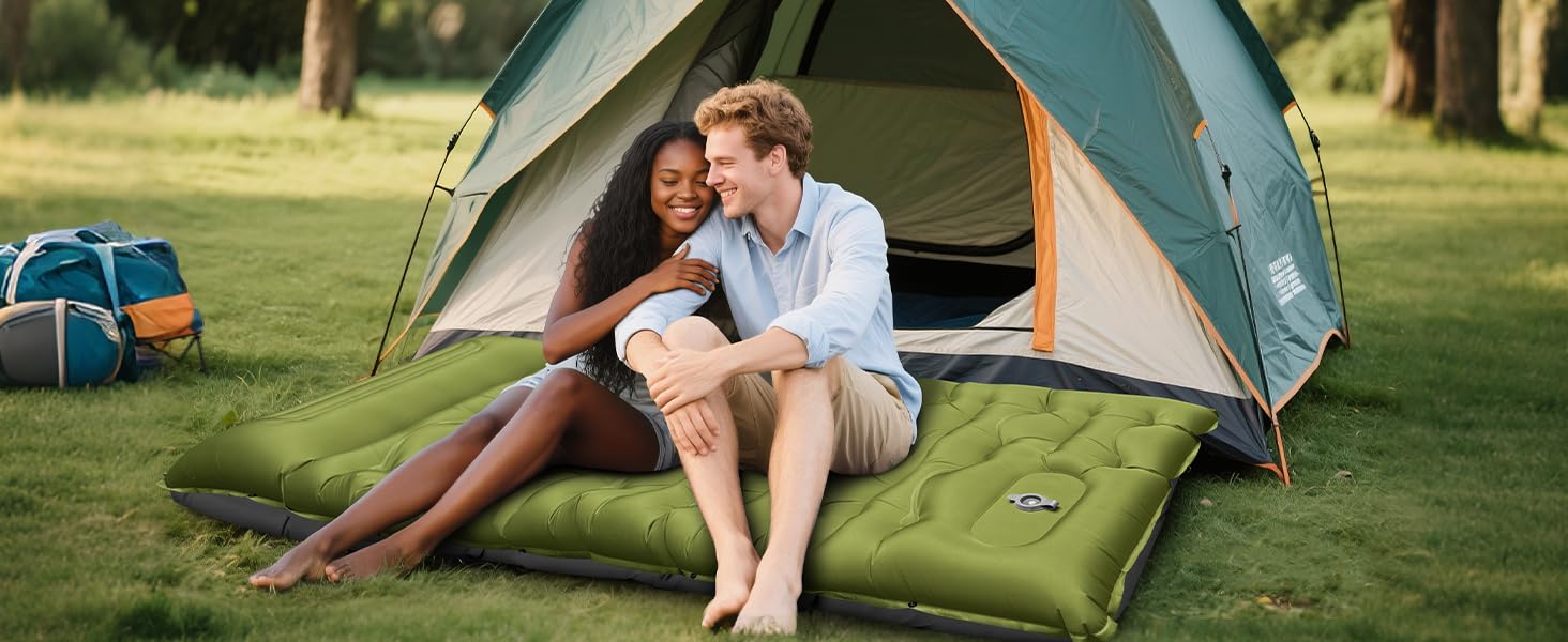 camping sleeping pad, extra thick 6 inch inflatable camping mat with pillow