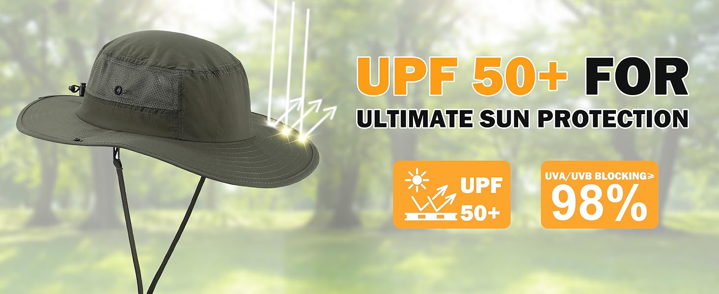 upf50+ mens sun hat wide brim womens uv protection beach bucket hat for fishing hiking snap up