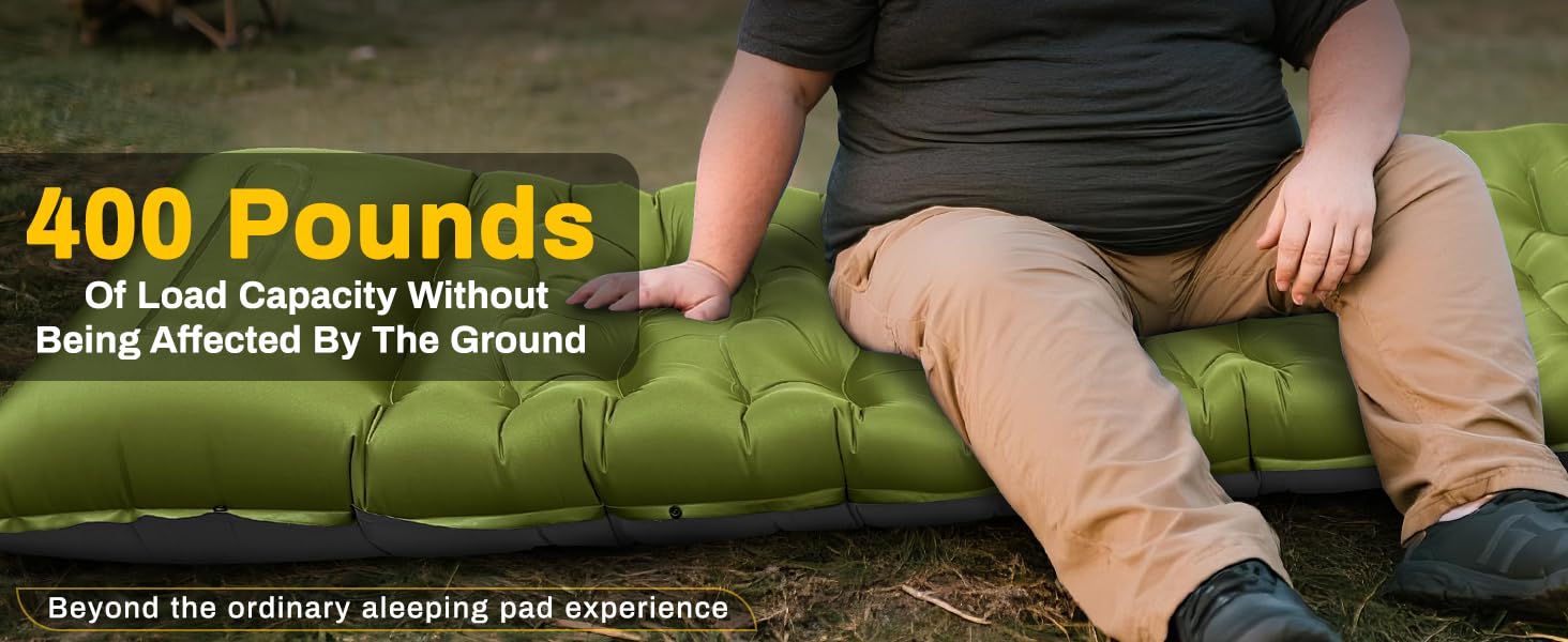 camping sleeping pad, extra thick 6 inch inflatable camping mat with pillow
