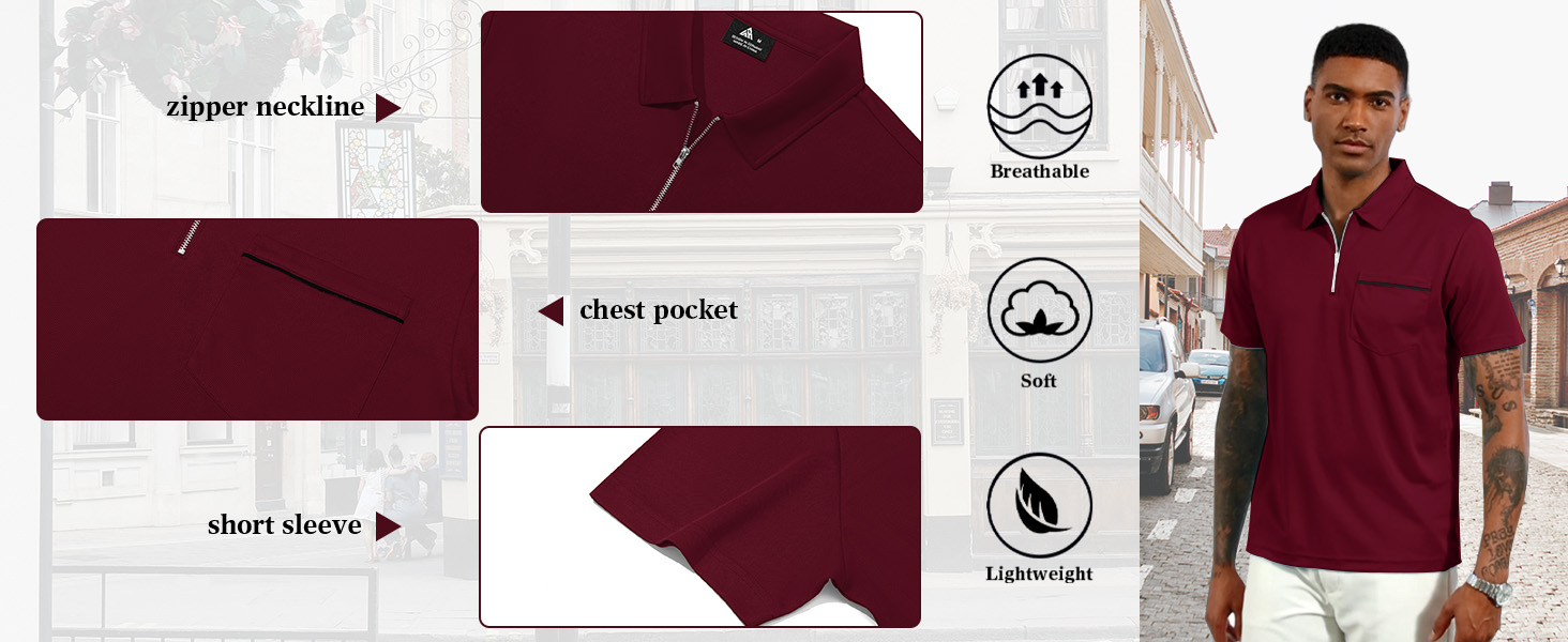 mens polo shirts quarter zip shirts casual classic lightweight short sleeve golf collared shirt with pocket