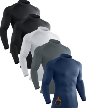 5 pack men's thermal turtle mock neck shirts long sleeve compression fleece lined shirts undershirt base layer tops