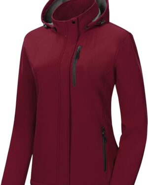 women's softshell jacket lightweight fleece lined rain jacket waterproof warm windbreaker coat with removable hood