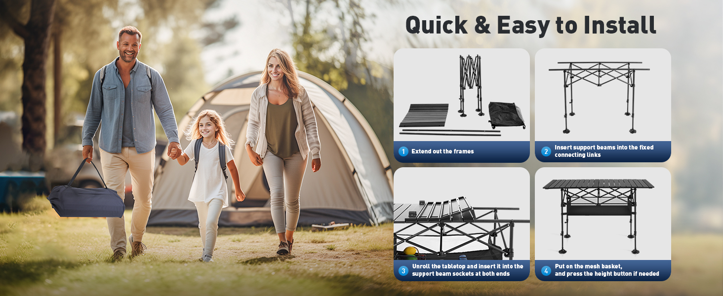 camp folding camping table, portable roll up table